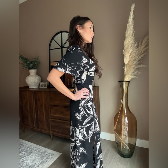 Amuse Society Black Floral Maxi Dress Button Front Slit XS - Picture 2 of 6